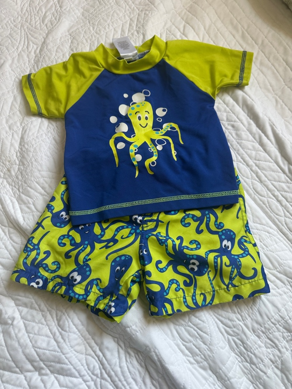 Kids Blue & Lime Octopus Rashguard Swim Set